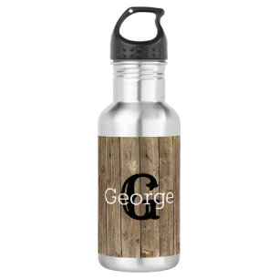 Monogramm Braun Holz Persönlich Edelstahlflasche