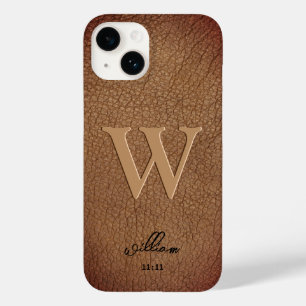 Monogramm Braun Rustikales Leder stilvolles Schrif Case-Mate iPhone 14 Hülle