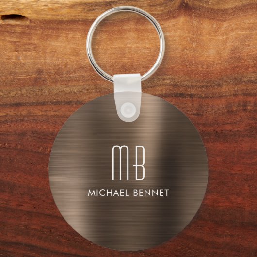 Monogramm braune Imitate, metallisch gebürstet Schlüsselanhänger (Vorderseite)