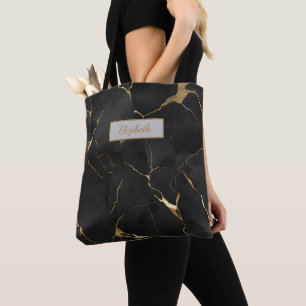 Monogramm Brautjungfer Schwarz Gold Marmorstrudel Tasche