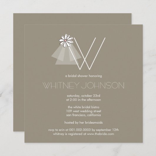 Monogramm-Brautparty der Bride Veil Daisy Blume Einladung (Vorne/Hinten)