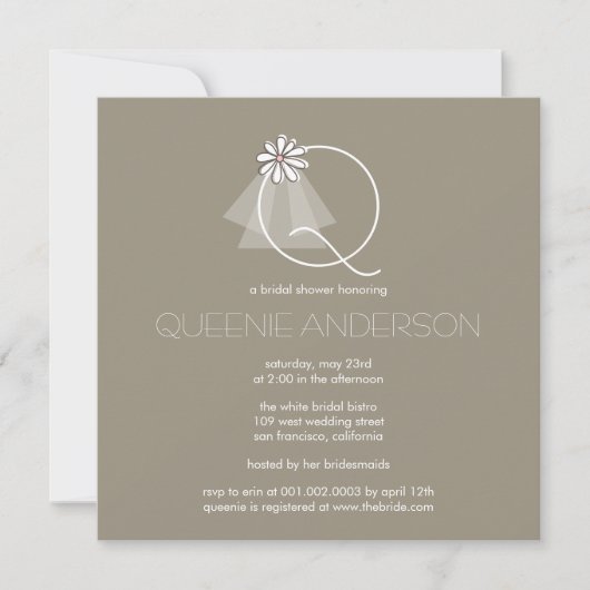 Monogramm-Brautparty der Bride Veil Daisy Blume Einladung (Vorderseite)