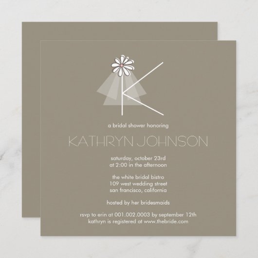 Monogramm-Brautparty der Bride Veil Daisy Blume Einladung (Vorne/Hinten)