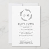 Monogramm-Brautparty mit weißem schwarzem Leaf Einladung (Vorderseite)