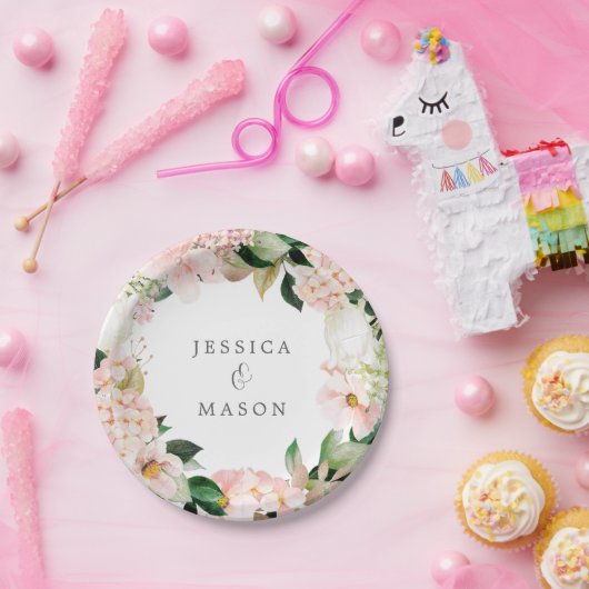 Monogramm-Brautparty-Papierplatte für das Blush-Hy Pappteller (Party)