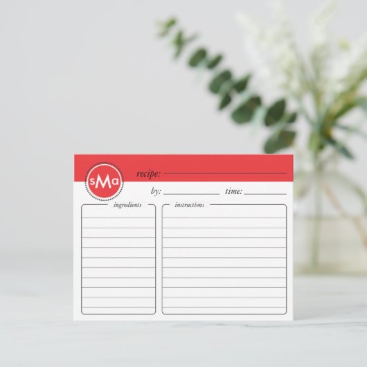 Monogramm-Brautparty-Rezeptkarte Postkarte (Stehend Vorderseite)