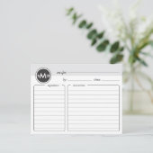 Monogramm-Brautparty-Rezeptkarte Postkarte (Stehend Vorderseite)