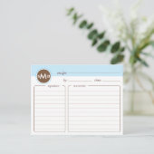 Monogramm-Brautparty-Rezeptkarte Postkarte (Stehend Vorderseite)