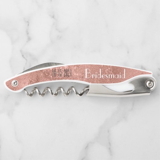 Monogramm-Bridesmaid für elf rosa Glitzer Kellnermesser (Rückseite)