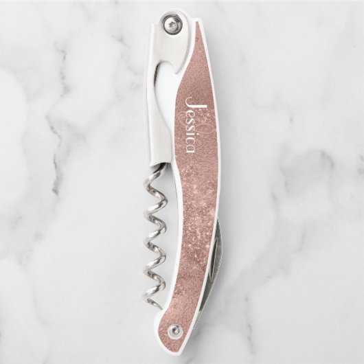 Monogramm-Bridesmaid für elf rosa Glitzer Kellnermesser (Vorderseite)