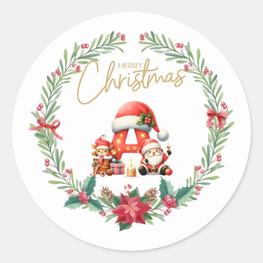 Monogramm Brief A, Weihnachtslied mit dem Weihnach Runder Aufkleber (Vorderseite)