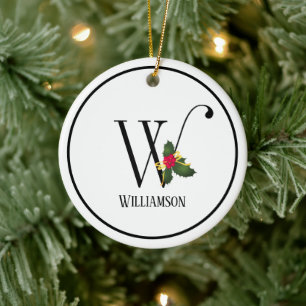 Monogramm-Brief an Weihnachten W Personalisiert Keramik Ornament
