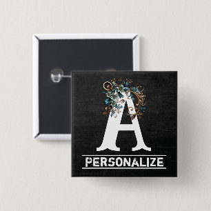 Monogramm-Brief der Faltschachtel mit blauer Blüte Button