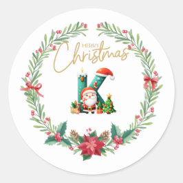 Monogramm Brief K, Weihnachtsfeier mit dem Weihnac Runder Aufkleber
