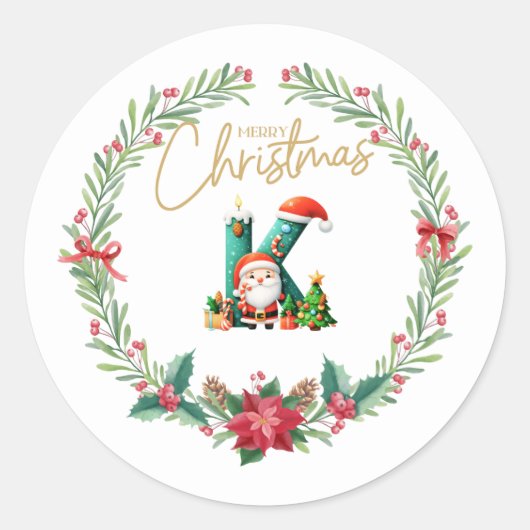 Monogramm Brief K, Weihnachtsfeier mit dem Weihnac Runder Aufkleber (Vorderseite)