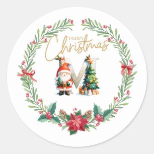 Monogramm Brief M, Weihnachtslied mit dem Weihnach Runder Aufkleber