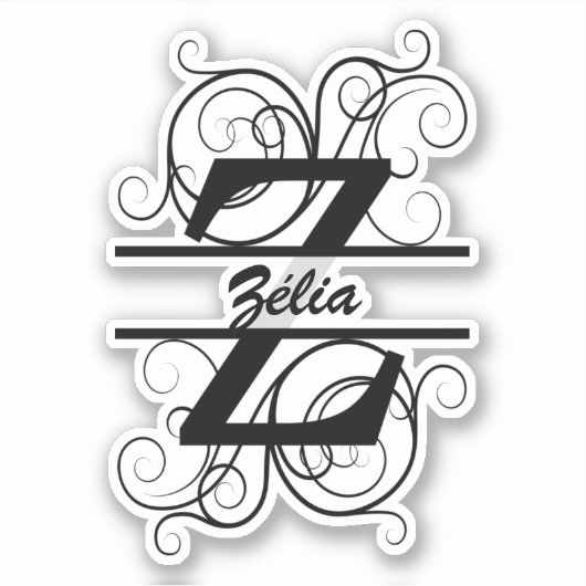 Monogramm-Brief mit Wirbel; Platz für Ihren Namen Aufkleber (Vorderseite)