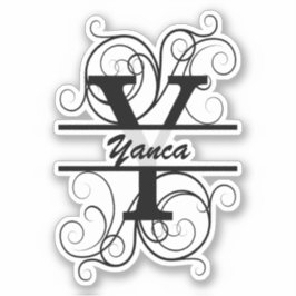 Monogramm-Brief mit Wirbel; Platz für Ihren Namen Aufkleber