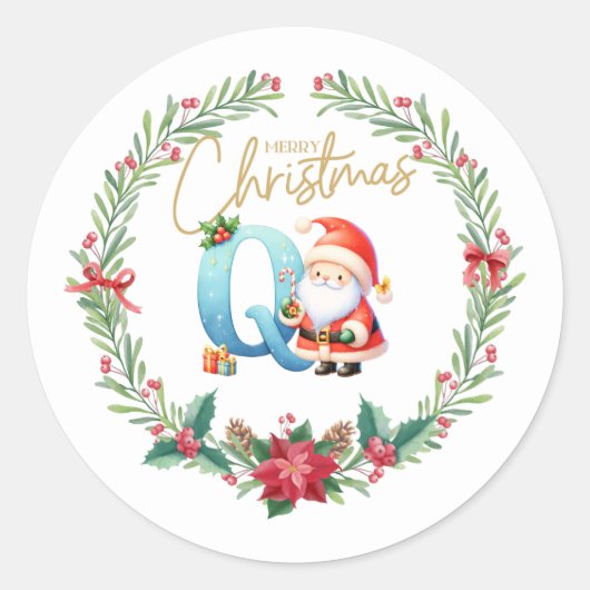 Monogramm Brief Q, Weihnachtslied mit Weihnachtsma Runder Aufkleber (Vorderseite)