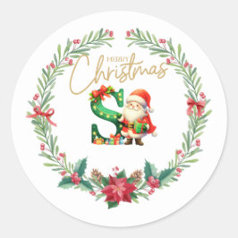 Monogramm Brief S, Weihnachtslied mit Weihnachtsma Runder Aufkleber
