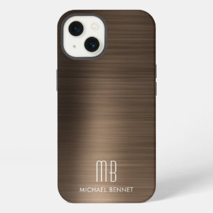 Monogramm Bronze Braun Gebürstetes Metall iPhone 13 Hülle