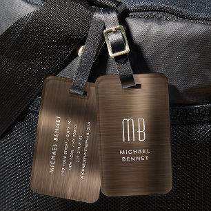 Monogramm Bronze Braun Metallic Gepäckanhänger