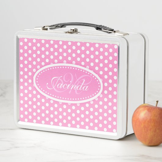 MONOGRAMM-Brotdose der rosa Mädchen des Tupfens Metall Lunch Box (Beispiel)