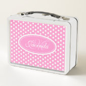 MONOGRAMM-Brotdose der rosa Mädchen des Tupfens Metall Lunch Box (Rückseite)