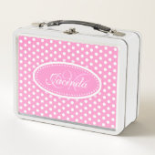 MONOGRAMM-Brotdose der rosa Mädchen des Tupfens Metall Lunch Box (Vorderseite)