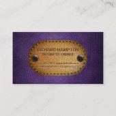 Monogramm | Brown Leather | Lila Gewebe Visitenkarte (Rückseite)