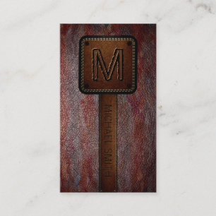 Monogramm-Brown-Leder-Blick Visitenkarte