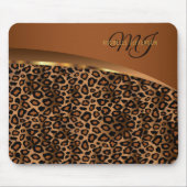 Monogramm Brown, Schwarzes und Goldleopard Mousepad (Vorne)