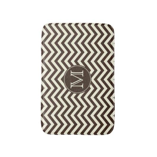 Monogramm Brown und Creme Zickzack Badematte (Vorderseite Vertikal)
