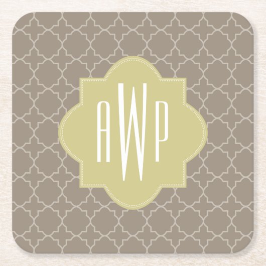 Monogramm Browns Quatrefoil Rechteckiger Pappuntersetzer (Vorderseite)