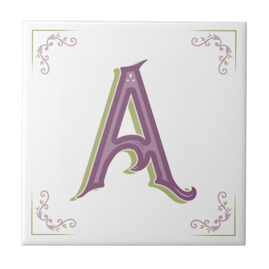 Monogramm-Buchstabe A, elegante Vintage Art Fliese (Vorderseite)