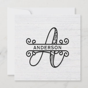 Monogramm Buchstabe A mit Familienname Mitteilungskarte