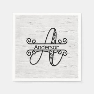 Monogramm Buchstabe A mit Familienname Serviette