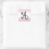Monogramm Buchstabe A mit gebürstetem rosa Glitzer Quadratischer Aufkleber (Tasche)