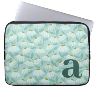 Monogramm-Buchstabe Anfangsbuchstabe Türkis-Blumen Laptopschutzhülle