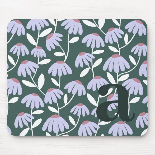 Monogramm-Buchstabe Anfangsgrüner Blumenmuster Mousepad (Vorne)