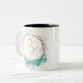 Monogramm Buchstabe B in Kranz Zweifarbige Tasse (Vorderseite Links)