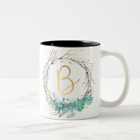 Monogramm Buchstabe B in Kranz Zweifarbige Tasse (Rechts)