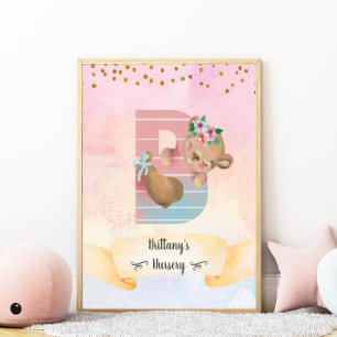 Monogramm Buchstabe B Süßer Bär Mädchenhaftes Kind Poster