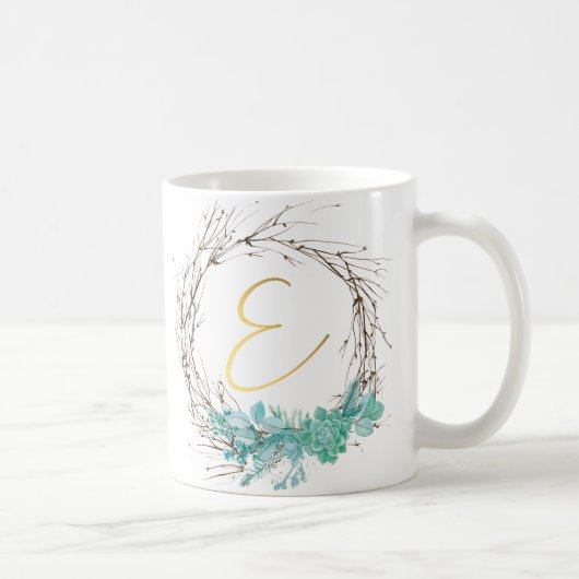 Monogramm Buchstabe E in Kranz Kaffeetasse (Rechts)