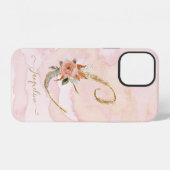Monogramm Buchstabe E Skript Gold Wasserfarbe Flor iPhone Hülle (Rückseite (Horizontal))