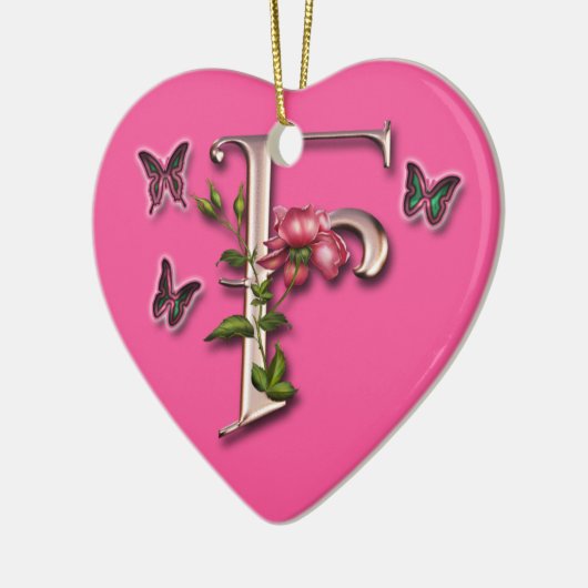 MONOGRAMM-BUCHSTABE F - HERZ-VERZIERUNG KERAMIK ORNAMENT (Links)