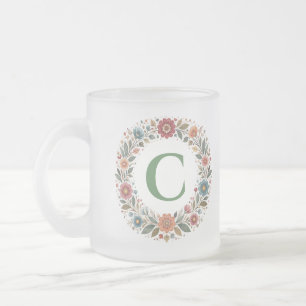 Monogramm-Buchstabe-Folk-Blumen-Kranz Individuelle Mattglastasse