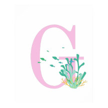 Monogramm Buchstabe G Pink Türkis Korallen Fisch P