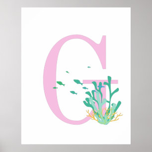 Monogramm Buchstabe G Rosa Türkis Koralle Fisch Po Poster
