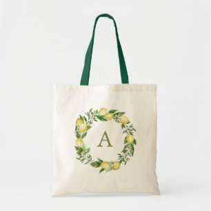 Monogramm Buchstabe Grün Gelb Zitrone Damen Mädche Tragetasche